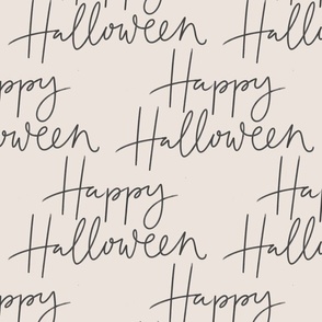 Happy Halloween Hand Lettered Cream and Charcoal Black