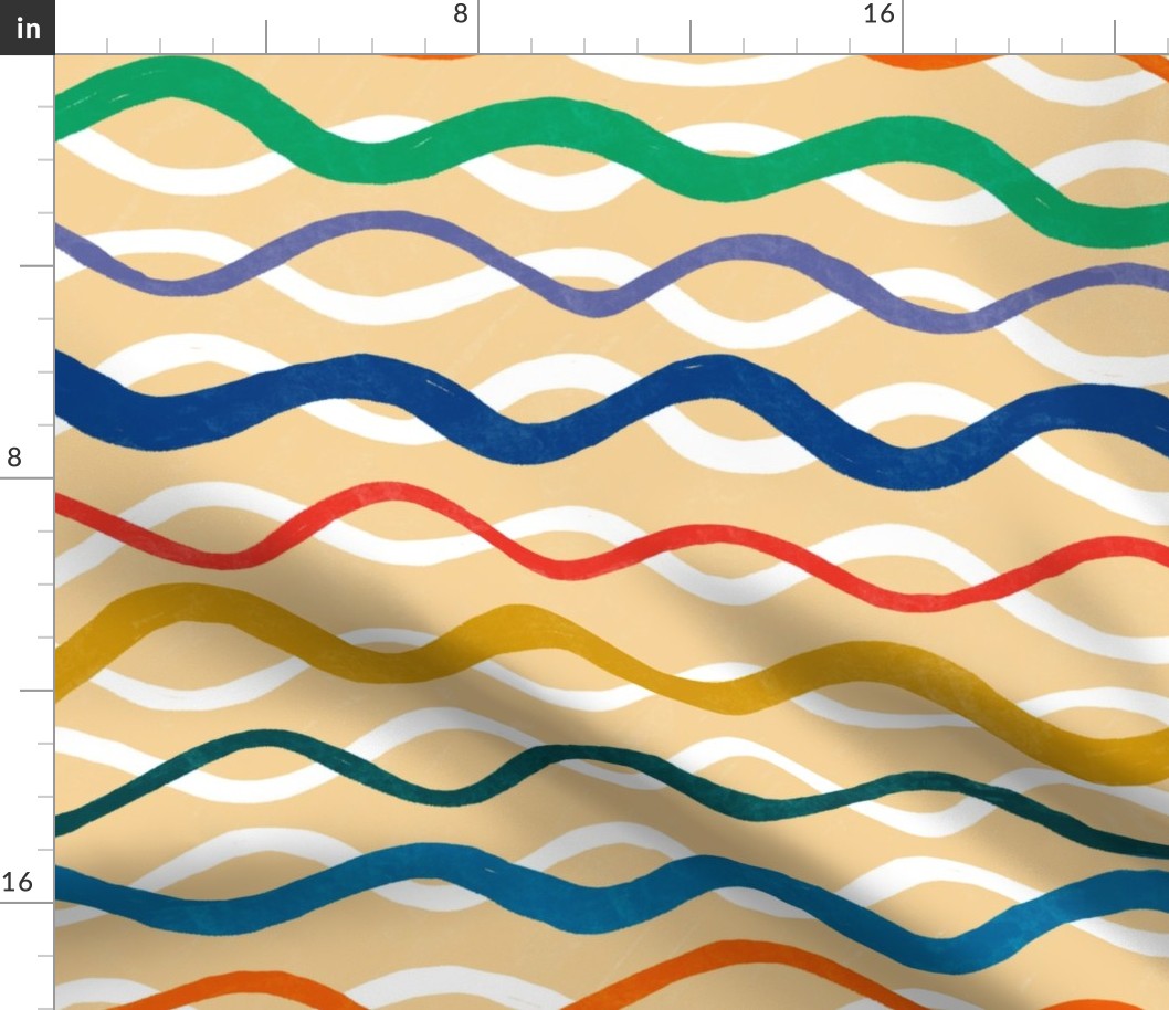 Wavy Multicolored Lines on Construction Yellow, Small Scale