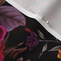 Vintage Summer Romanticism: Maximalism Moody Florals - Antiqued burgundy Roses and Nostalgic Gothic Mystic Night 4- Antique Botany Wallpaper and Victorian Goth Mystic inspired black