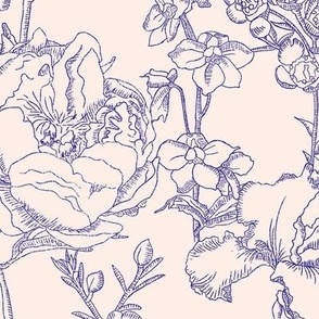 Victorian Florals Illustration - Creamy Blush and Blue - Large