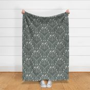 Damask with birds and flowers on green - medium scale