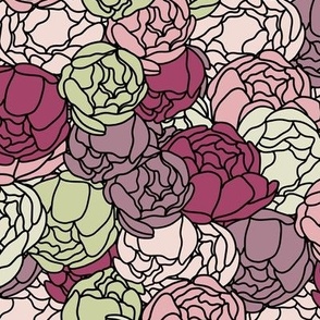 Peony Floral Pink and Green Victorian Inspired Print