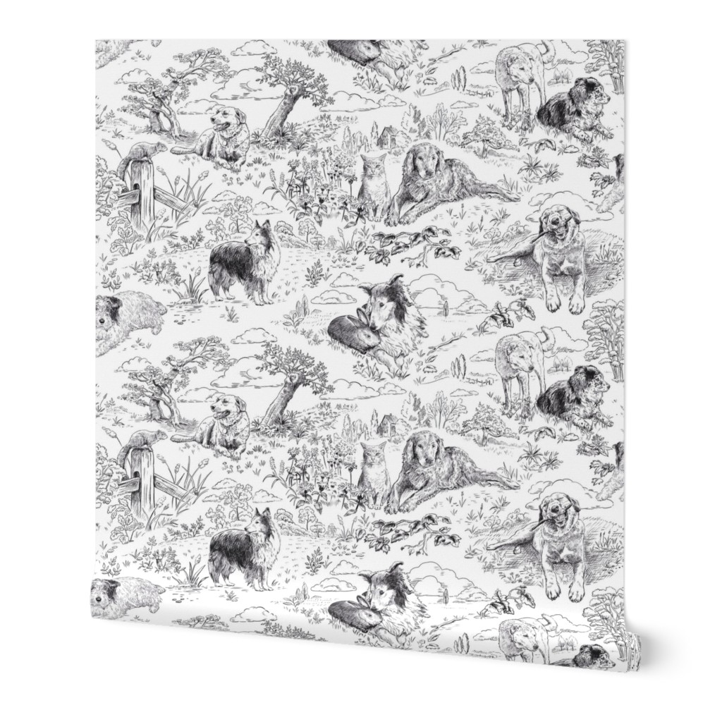 Country Dogs Toile Black and White