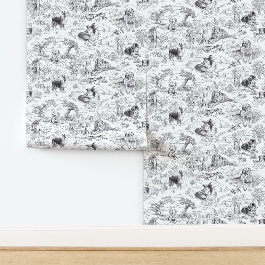 Country Dogs Toile Black and White