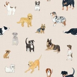 Watercolor Dogs on Natural Linen