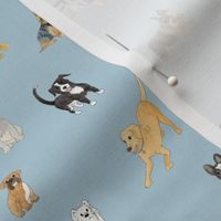 Watercolor Dogs on Grey Denim   