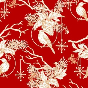 Christmas Red Beige Toile Ornament Regular Scale