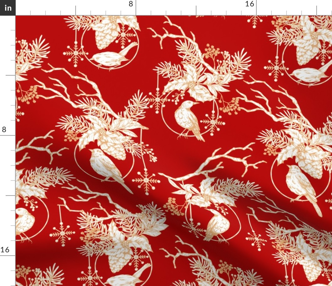 Christmas Red Beige Toile Ornament Regular Scale