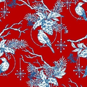 Christmas Red Blue Toile Ornament RS