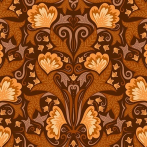 Victorian era flowers, leaves and curlicues brown 24 inch