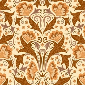 flowers, leaves and curlicues beige brown 12 inch (24 inch wallpaper)