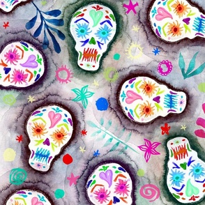 Painted Sugar Skulls Ditsy - XL