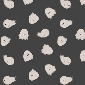 Cute Ghosties Hand Lettered Charcoal Grey Black and Cream - large scale