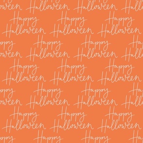 Happy Halloween Hand Lettered Orange and Cream - small scale