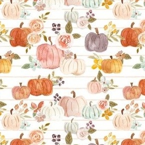 princess pumpkins and soft autumn florals on peach stripes - small