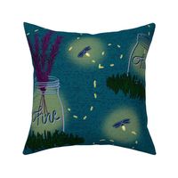 Large Firefly’s at night in mason jars with lavender 