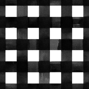 Large Black and white gingham watercolour check pattern