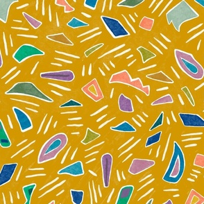 Chameleon Confetti on Mustard Yellow, Large Scale