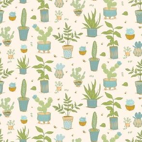 Pretty Potted Plants on Pale Peach_LRG