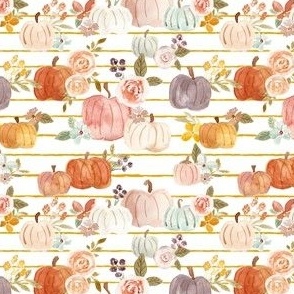 princess pumpkins and soft autumn florals on mustard stripes - small