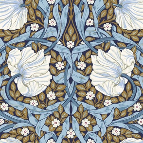 William Morris Pimpernel - 1332 fabric jumbo - Pimpernel Morris Blue and Gold