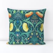 (L)Victorian Colorful Floral  flowers- Leaves-Green- yellow- orange