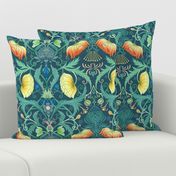 (L)Victorian Colorful Floral  flowers- Leaves-Green- yellow- orange