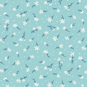 Daisy Ditsy || White Flowers on Blue || Daisy Age Collection by Sarah Price Small Scale 