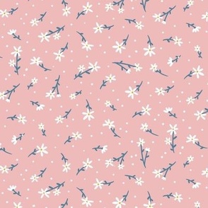 Daisy Ditsy || White Flowers on Pink  || Daisy Age Collection by Sarah Price Small Scale 
