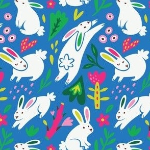 rabbits in the herbs_blue