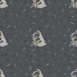 Cute rabbit family on grey color 