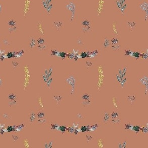 Flying flowers on dark peach color 