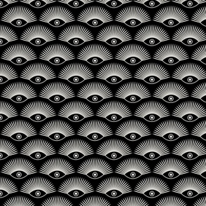 Art Deco Evil Eye / Stylized Eyes - Natural on Black - SMALL