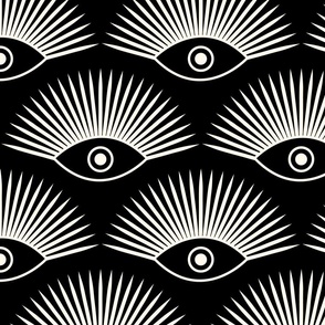 Art Deco Evil Eye / Stylized Eyes - Natural on Black - JUMBO