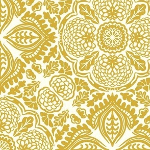 Gold Metallic Marigold Garden Damask