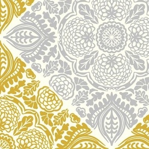 Gold Metallic Silver Marigold Garden Damask