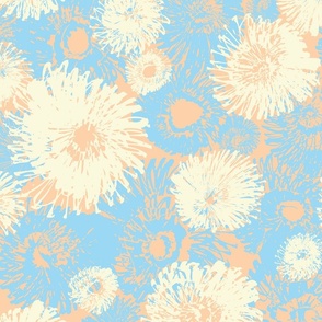 Fluffy Abstract Flowers in Yellow and Cream