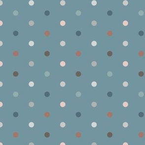Small Scale Neutral Color Polka Dots on Solid Blue Background
