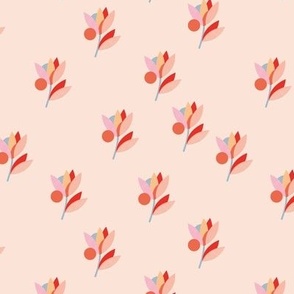 Back to the fifties - mid-century style flower petals and sun garden pink red orange on soft blush pink 