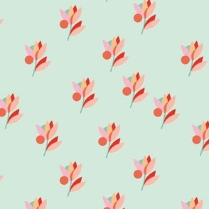Back to the fifties - mid-century style flower petals and sun garden pink red orange on mint green 