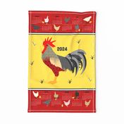 Modern Rooster and Chicken 2024 Calendar Tea Towel