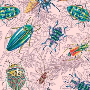 Bugs and Beetles Lilac Botanical Doodle, Large Scale