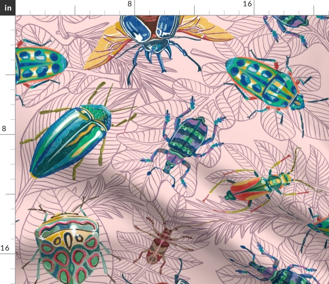 Bugs and Beetles Lilac Botanical Doodle, Large Scale