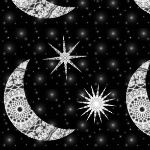 Icy Moon and Stars Mandala Celestial Design 