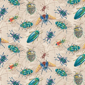 Bugs and Beetles Beige Leave Doodle
