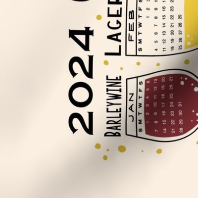 2024 Calendar - Cheers to a New Beer - cream - 2024 tea towel, calendar tea towel, 2024 calendars, beer, drinks calendar, beer calendar