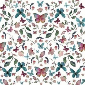 Art Nouveau / butterfly on white / Floral