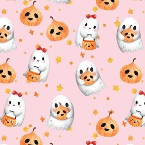 Ghosts and Pumpkins on Pink