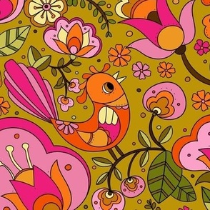 Cheerful Vintage Blossoms  - Medium 