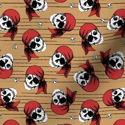 Death pirates - Boys adventures pirate design raw ink freehand illustration marine stripes design on ochre yellow